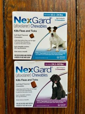 Nexgard Flea & Tick Treatment for Dogs - 10.1–24 lb and 24.1-60 lb 3 packs